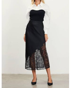 Skies Are Blue Asymmetrical Lace Satin Skirt - Black