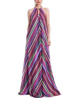 Badgley Mischka Stripe Halter Gown - Purple