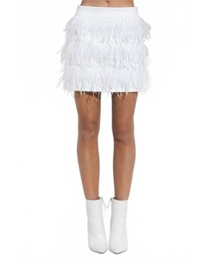 Blue B Aria Tiered Feather Mini Skirt - White