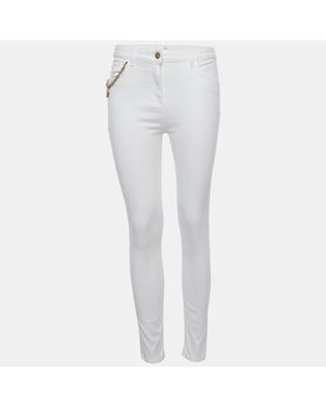 Elisabetta Franchi Cotton Lock Charm Detail Skinny Jeans M Waist - White
