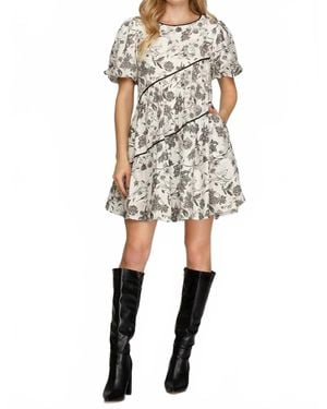 She + Sky Puff Sleeve Tiered Print Dress - Natural