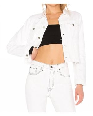 GRLFRND Cara Cropped Denim Distressed Jacket - White