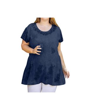 On The Plus Side Brin Short Sleeve Chambray Tunic - Blue