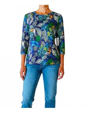 Calypso St. Barth Tropical Toucan Print Long Sleeve Top - Blue