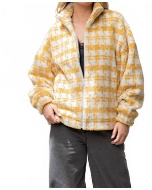 Easel Printed Faux Fur Zip Up Jacket - Metallic