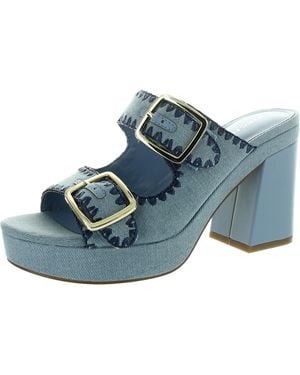 Marc Fisher Buckle Denim Block Heel - Blue
