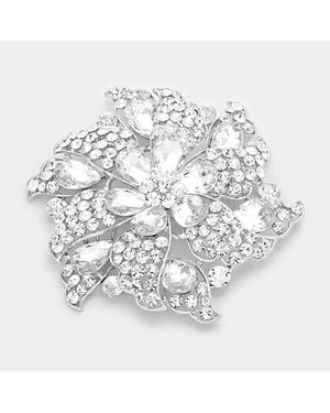 Fashnzfab Floral Pinwheel Glass Crystal Pin Brooch - Metallic