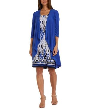 R & M Richards Print 2 Piece Jacket & Dress Set - Blue