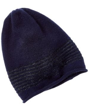 Portolano Slouchy Lurex Stripes Cashmere Hat - Blue