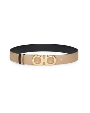 Ferragamo Reversible Calf Leather Belt With Double-Ring Buckle - Black