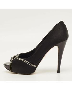 Gina Size 40.5 Satin Crystal Embellished Pumps - Black