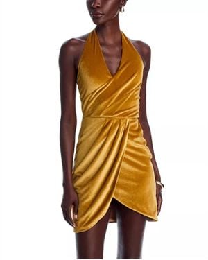 Black Halo Elaria Mini Velvet Halter Dress - Yellow