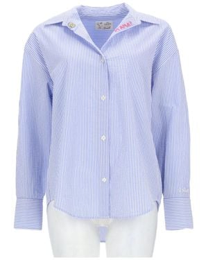 MC2 Saint Barth Striped Cotton Embroidered Shirt - Blue