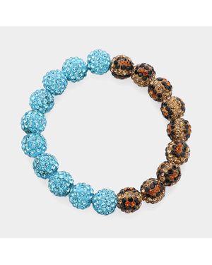 Fashnzfab Leopard Shamballa Ball Beaded Pointed Stretch Bracelet Leopard, Light - Blue