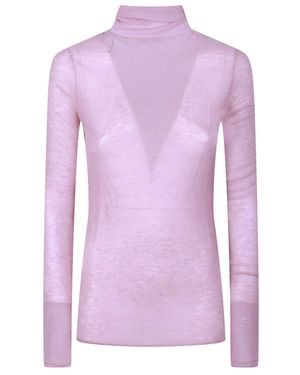Pinko Moss Semi-Sheer Wool-Blend Turtleneck Sweater - Purple