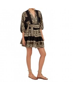 Greek Archaic Kori Chemisier Short Sleeve Belted Dress - Black