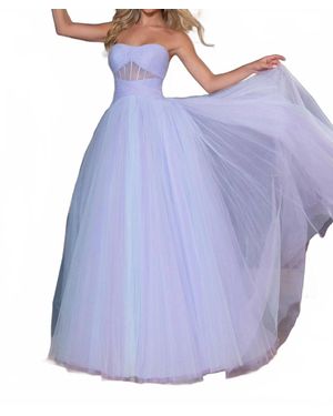 Rachel Allan Pleated Tulle Prom Dress - Blue