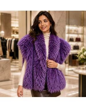 TRUEDAMES Oversized Shaggy Plush Faux Fur Open Front Winter Vest - Purple