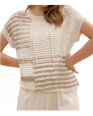 Blu Pepper Carlie Stripe Crochet Short Sleeve Top - Natural