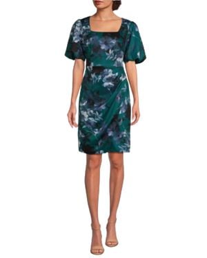 Alex Evenings Short Puff Sleeve Patterened - Blue