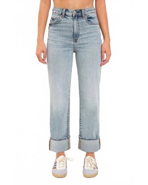 DAZE Sun High Rise Vintage Straight Cuffed Jeans - Blue