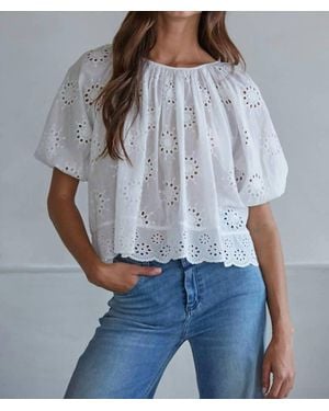 By Together Eyelet Round Neck Short Sleeve Top - Gray