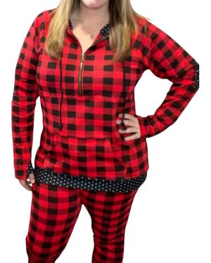 Rogue Society Apparel Buffalo Plaid Dot Half Zip Top - Red