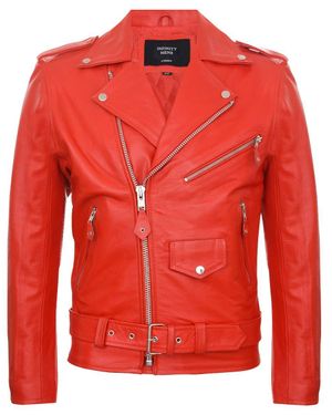 TruClothing Cowide Biker Jacket Cross Zip Classic Brando Grease - Red