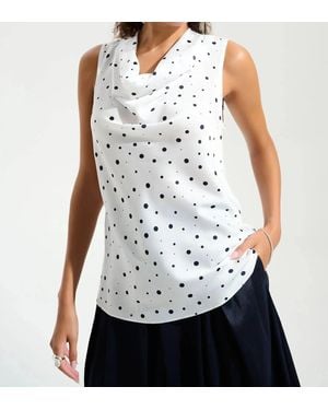 Joseph Ribkoff Polka Dot Cowl Neck Sleeveless Satin Top - White