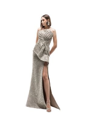Saiid Kobeisy Embellished Brocade Evening Dress With Asymmetrical Bow Detail - Metallic