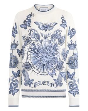 Philipp Plein Round Neck Pullover Butterfly Tattoo - Blue
