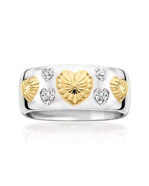Ross-Simons Sterling And 18Kt Over Sterling Heart Ring With Diamonds - Metallic