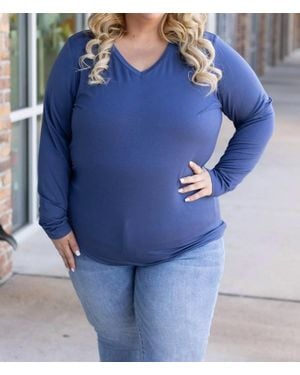 Michelle Mae Larissa Long Sleeve V-Neck Top - Blue