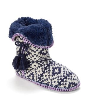 Dearfoams Becky Knit Bootie Slippers - Blue