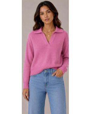 Pissenlit Cotton Cashmere V Neck Polo - Pink