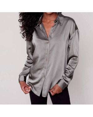 Charlie b Satin Button Blouse - Gray