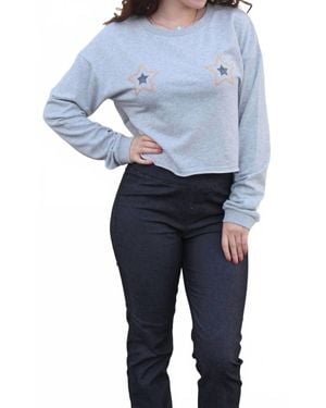 Honey Punch Jeweled Star Cropped Long Sleeve Top - Blue