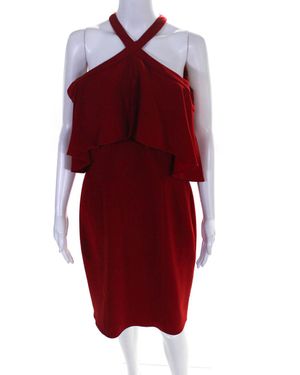 Carmen Marc Valvo Cold Shoulder Sleeve Sheath Dress - Red