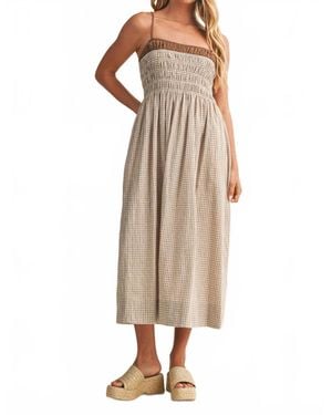 Mustard Seed Sunlit Meadow Smocked Gingham Midi Dress - Natural