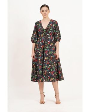 Leota Adriana Tie-Front Midi Dress Macaw Print - Multicolor