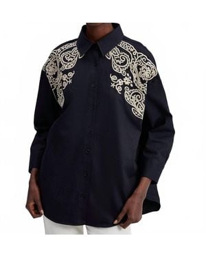 Touché Privé Embroidered Front Oversized Shirt - Blue