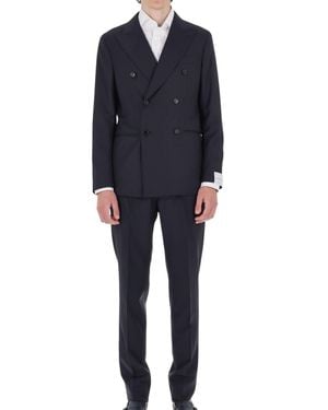 Caruso Miura Double-Breasted Wool Suit - Blue
