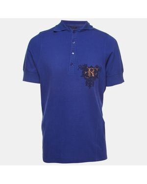 Roberto Cavalli Logo Embroidered Cotton Polo T-Shirt - Blue