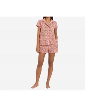 The Sleep Code Liberty Print Floral Cotton Classic Short Pj Set - Red