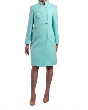 Tavrovska High Neck Single Breasted Coat - Blue