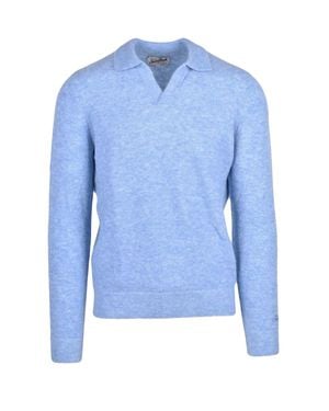 MC2 Saint Barth Light Textured V-Neck Alpaca-Blend Polo Shirt - Blue