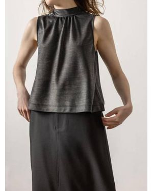 Lilla P Shirred Mock Neck Tank Top in Black | Lyst