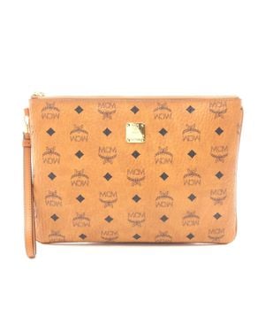 MCM Visetos Clutch Bag Pvc Coated Canvas Leather - Brown