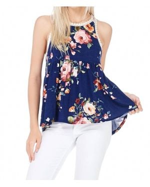 7Th Ray Floral Print Racerback Babydoll Top - Blue