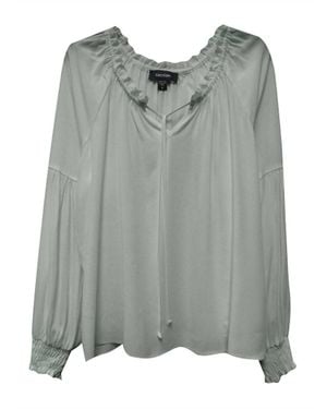 Karen Kane Reese Long Sleeve Ruffle Blouse With Tie Front - Gray
